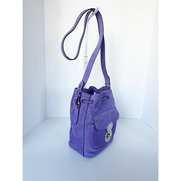 Ralph Lauren Ricky Suede Drawstring Bucket Bag Lavender Purple - Picture 8 of 16